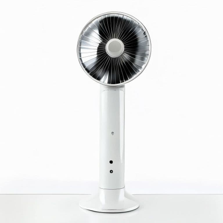Modern white AeroChill bladeless tower fan with loop design