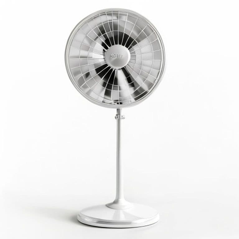 White and silver GaleForce pedestal fan on an adjustable stand
